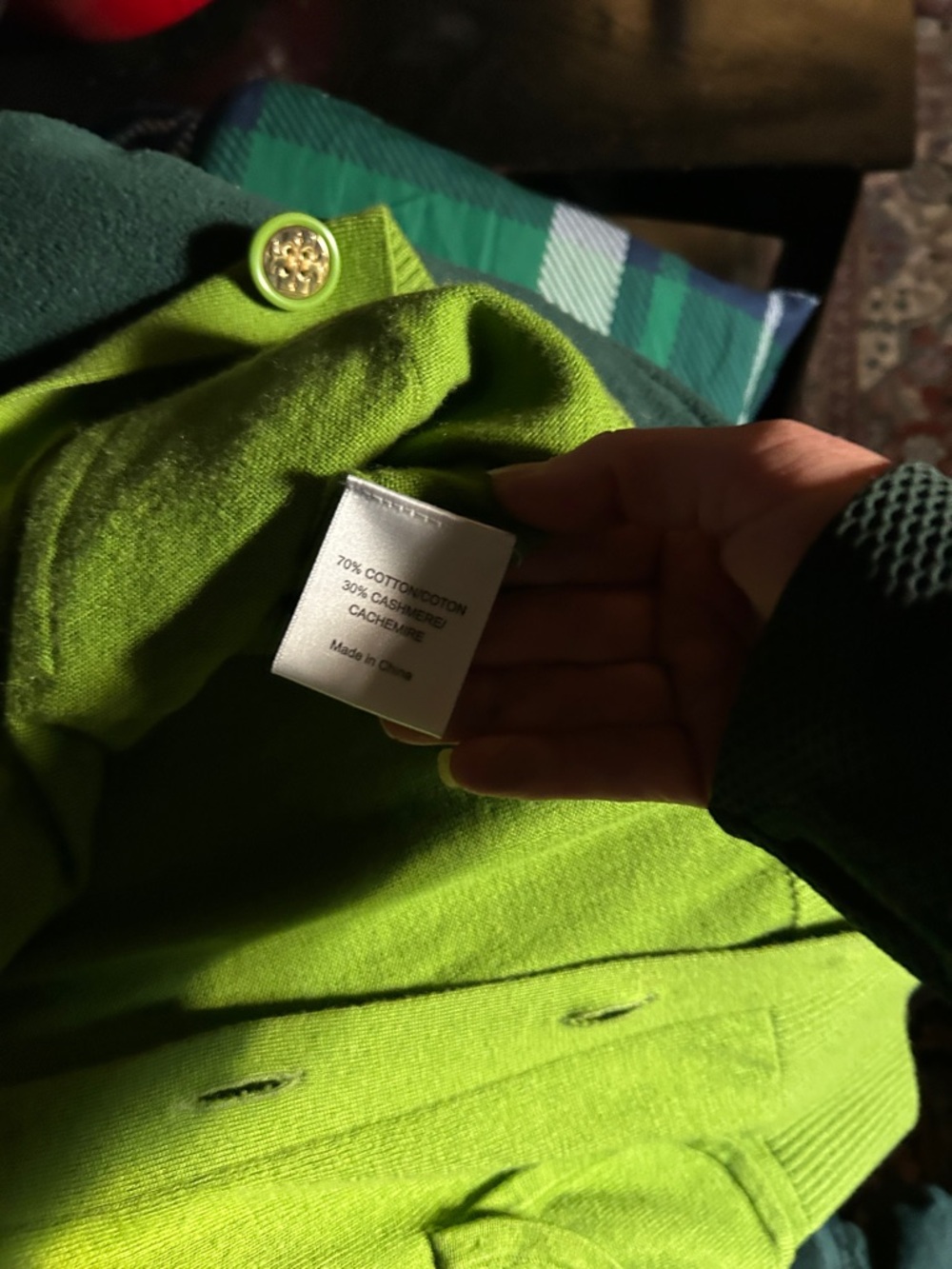 Tory Burch Lime Green Button-Front Cardigan - Picture 5 of 6